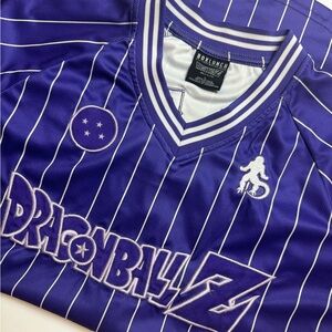 Dragon Ball Z Goku Frieza Embroidered Jersey Purple Pinstripe Box Lunch Size L